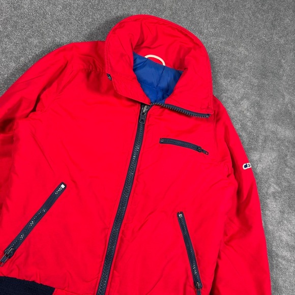 Vintage CB Sports Ski Jacket 80s Red Blue Cropped Bomber Mens XS/S Zip Up Puffer - Picture 5 of 15